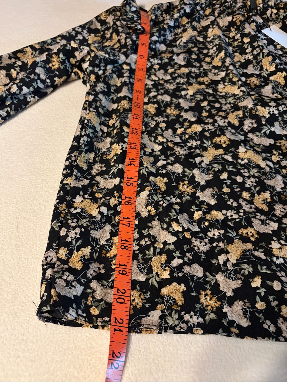 Vigoss Black Floral Smocked Neck Blouse with Cream Accents - Picture 7 of 7